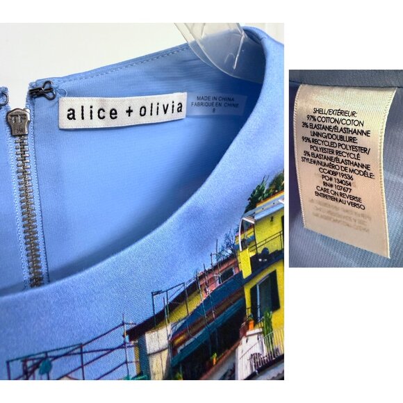 Alice + Olivia Clyde Shift Mini Dress Italian Landscape Rainbow Buildings 8 - Picture 3 of 15